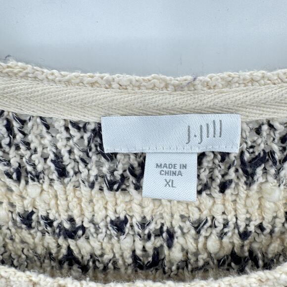 J. Jill Chunky Knit Sweater Sz XL Cream Black Relaxed Casual Striped Cotton - Picture 5 of 9